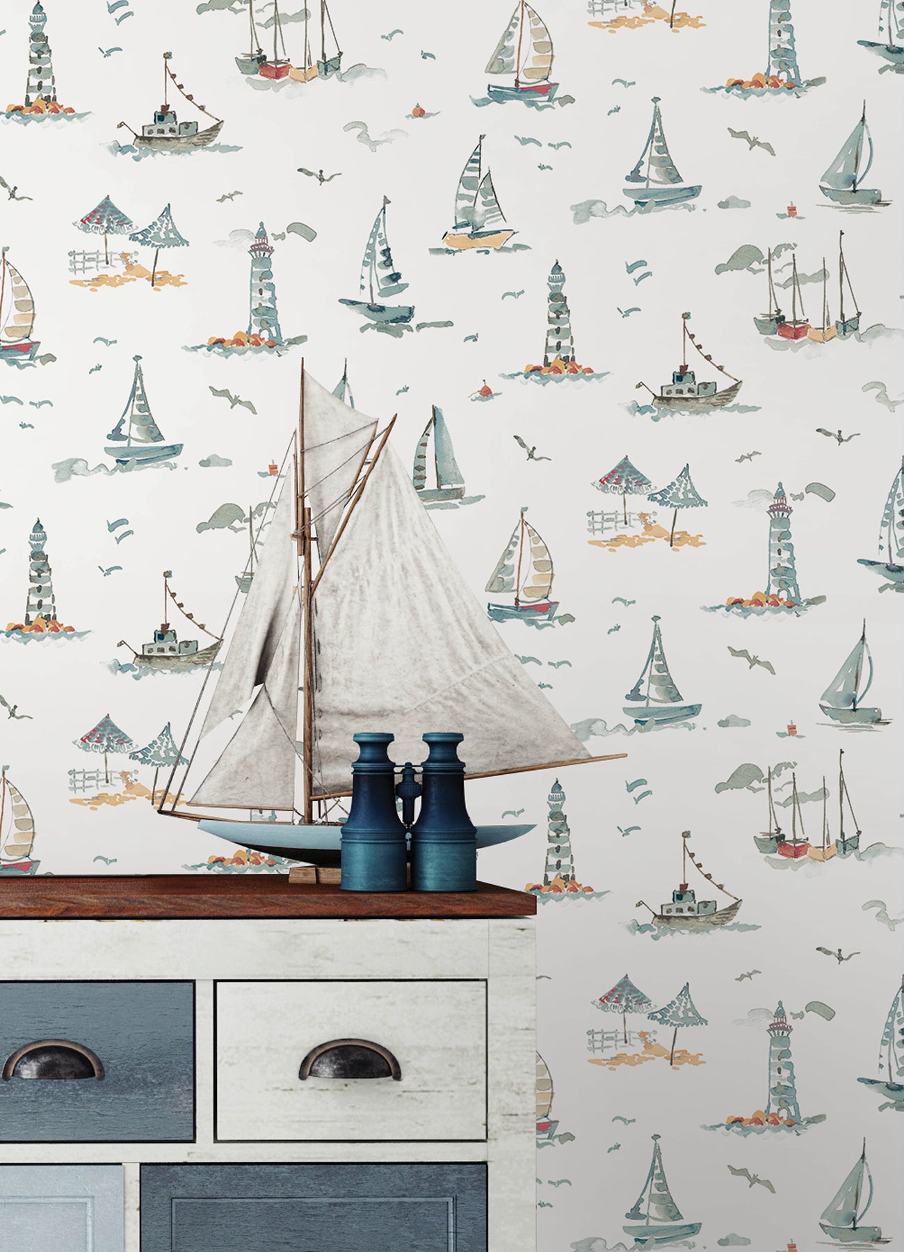 Set Sail P&S Wallpaper in a room setting