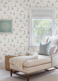 Set Sail P&S Wallpaper in a room setting