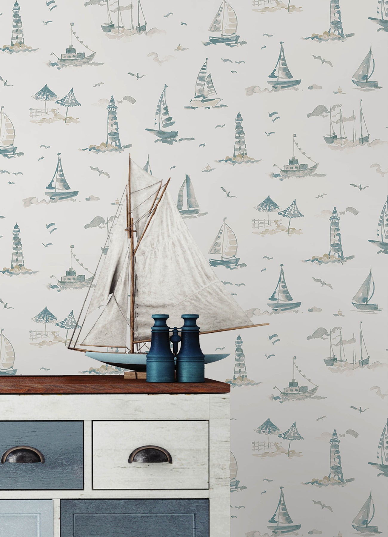 Set Sail P&S Wallpaper in a room setting