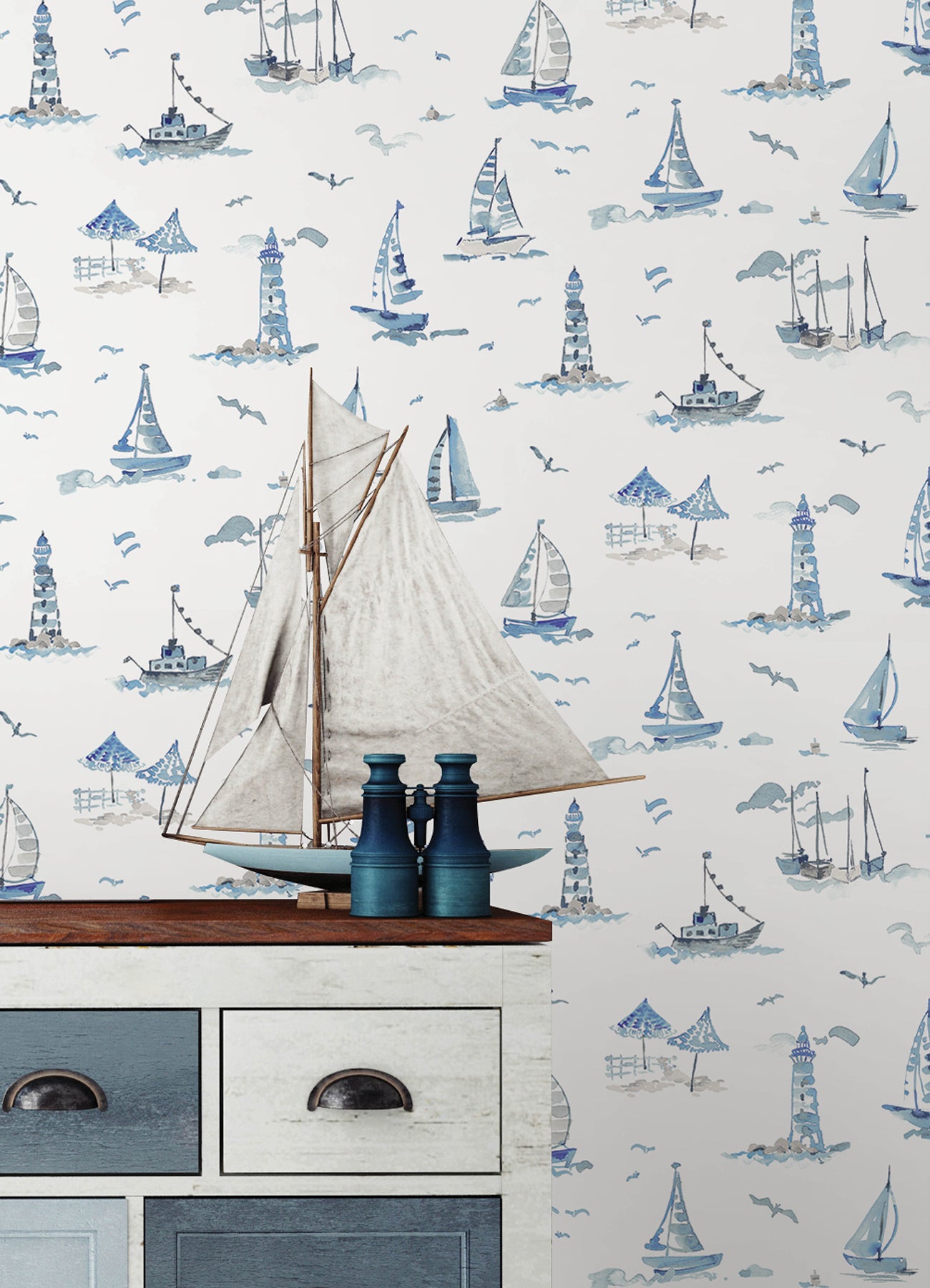 Set Sail P&S Wallpaper in a room setting