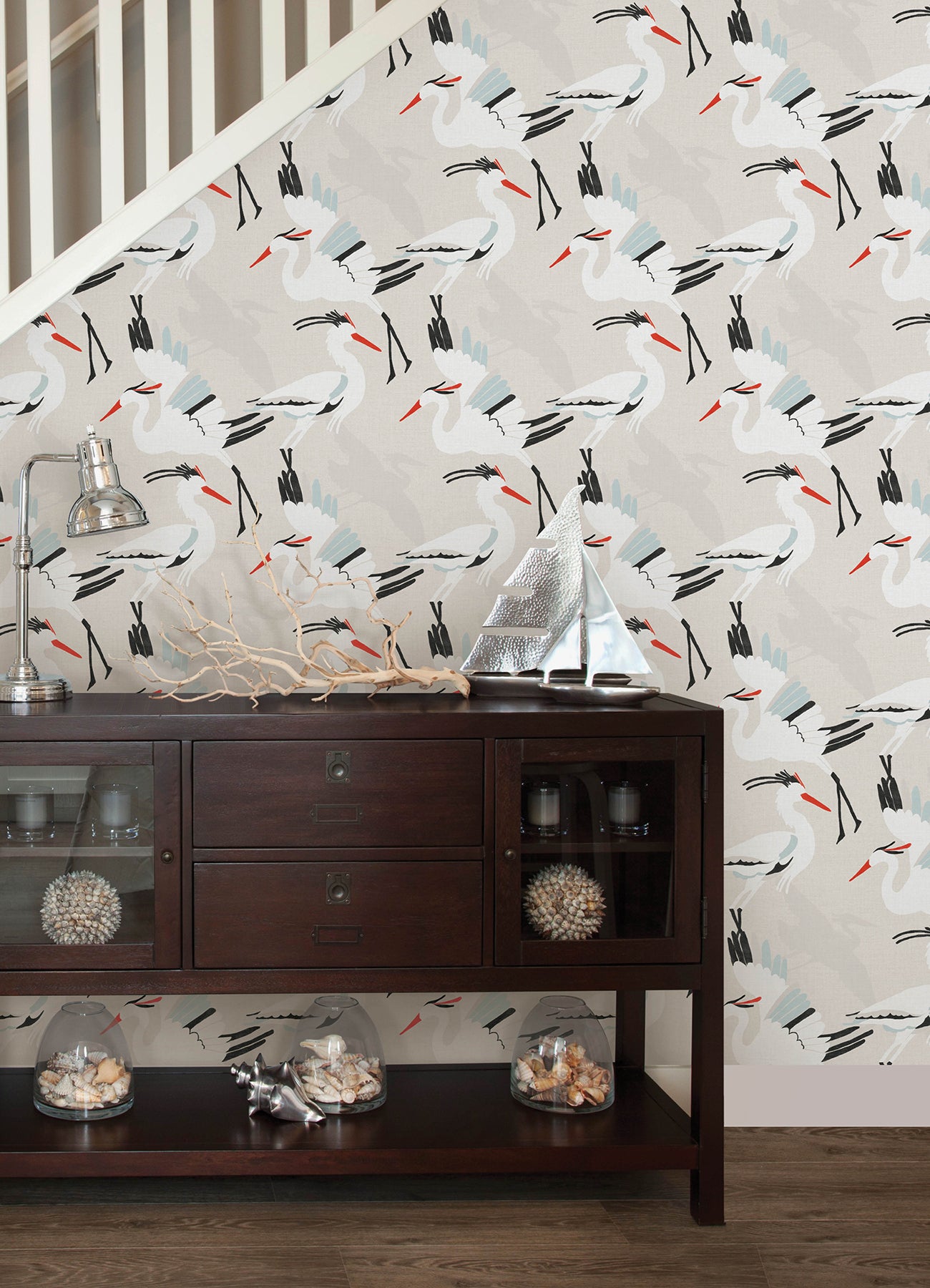 Coastal Wings P&S Wallpaper in a room setting