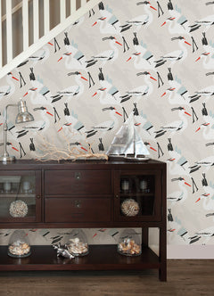 Coastal Wings P&S Wallpaper in a room setting