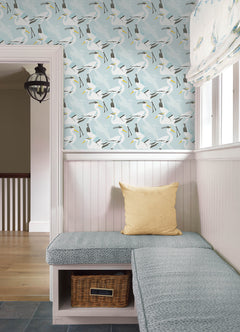 Coastal Wings P&S Wallpaper in a room setting