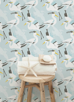 Coastal Wings P&S Wallpaper in a room setting