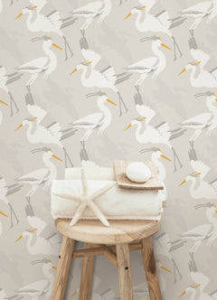 Coastal Wings P&S Wallpaper in a room setting