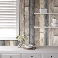 Reclaimed Wood Plank Peel And Stick Wallpaper in a room setting