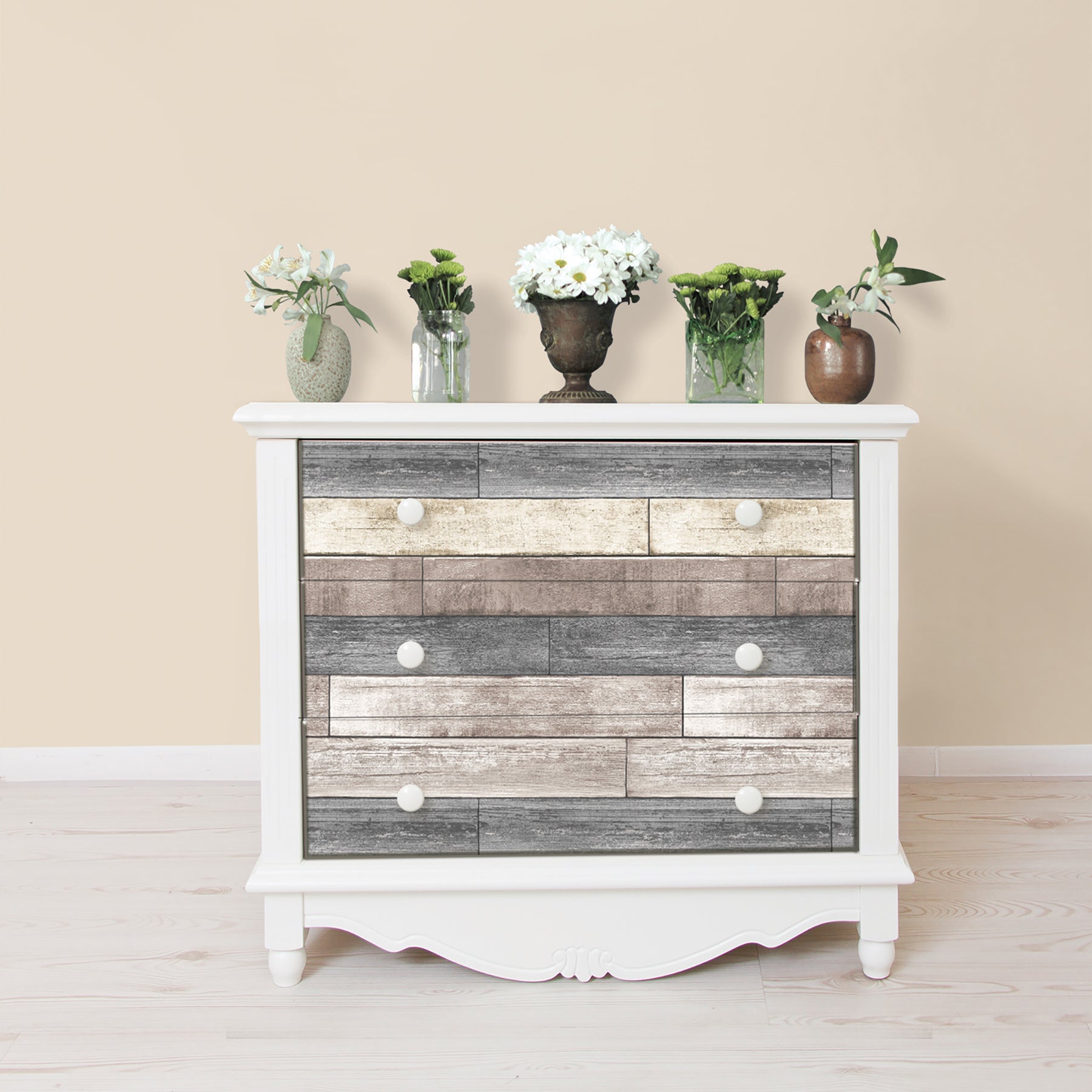 Reclaimed Wood Plank Peel And Stick Wallpaper in a room setting