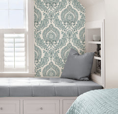 Kensington Damask Peel And Stick Wallpaper in a room setting