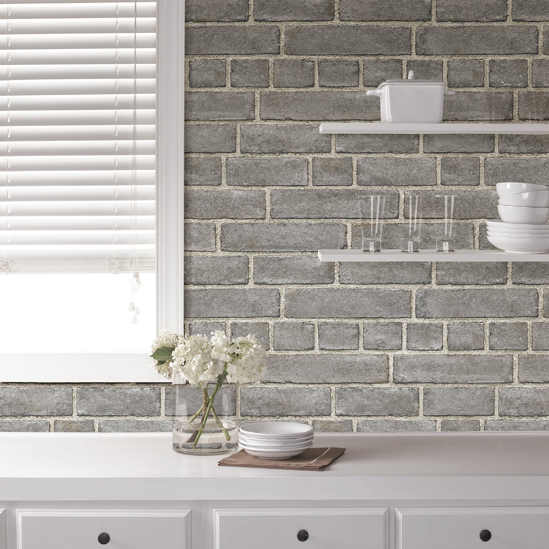 Brick Facade Peel And Stick Wallpaper in a room setting