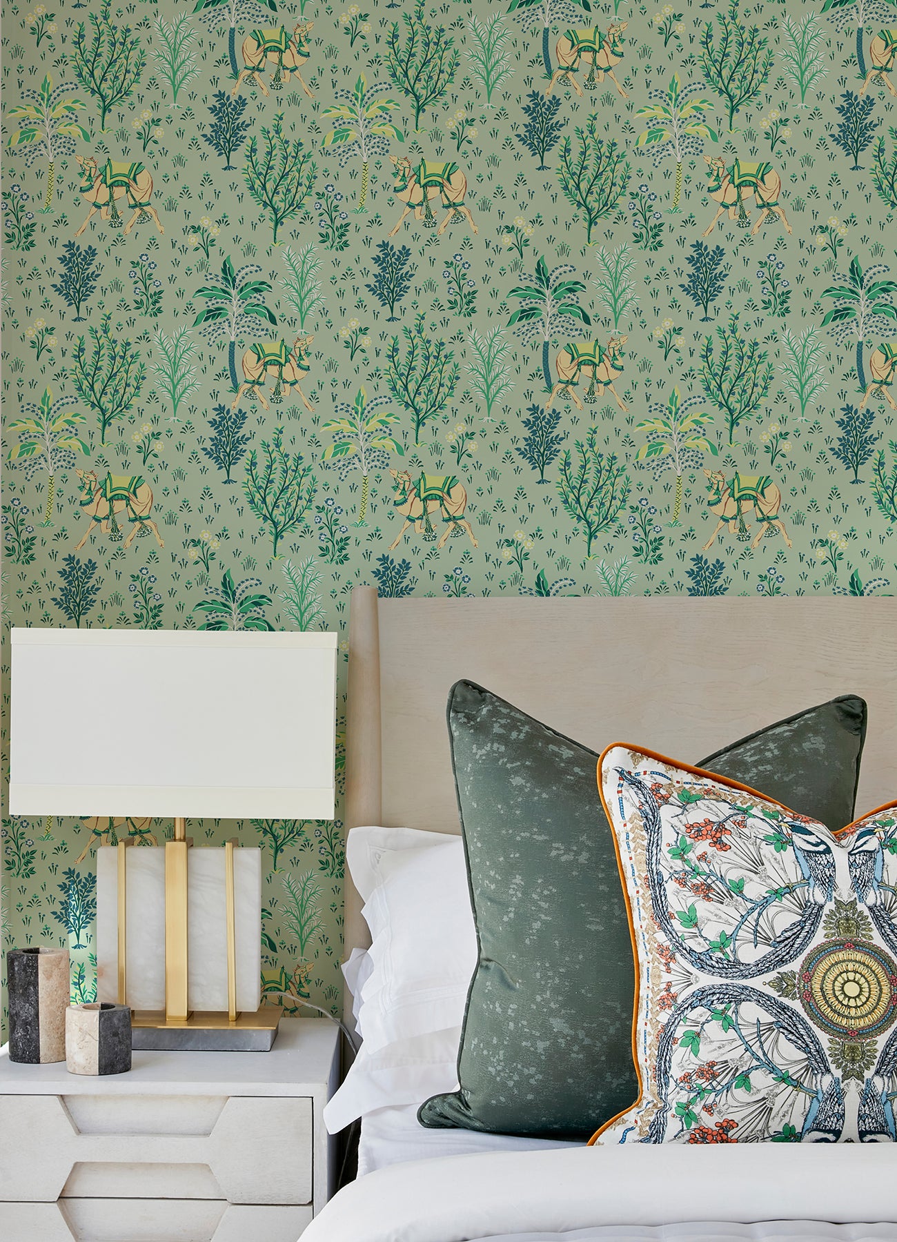 PrintFresh Camel's Courtyard Peel and Stick Wallpaper in a room setting