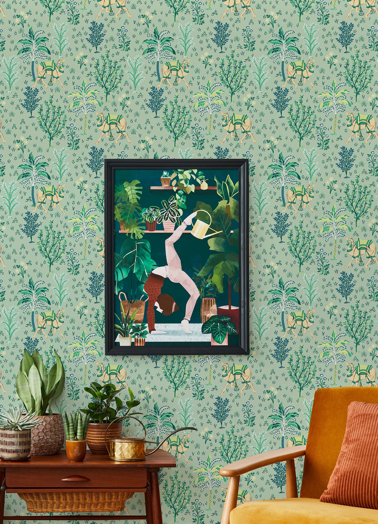 PrintFresh Camel's Courtyard Peel and Stick Wallpaper in a room setting