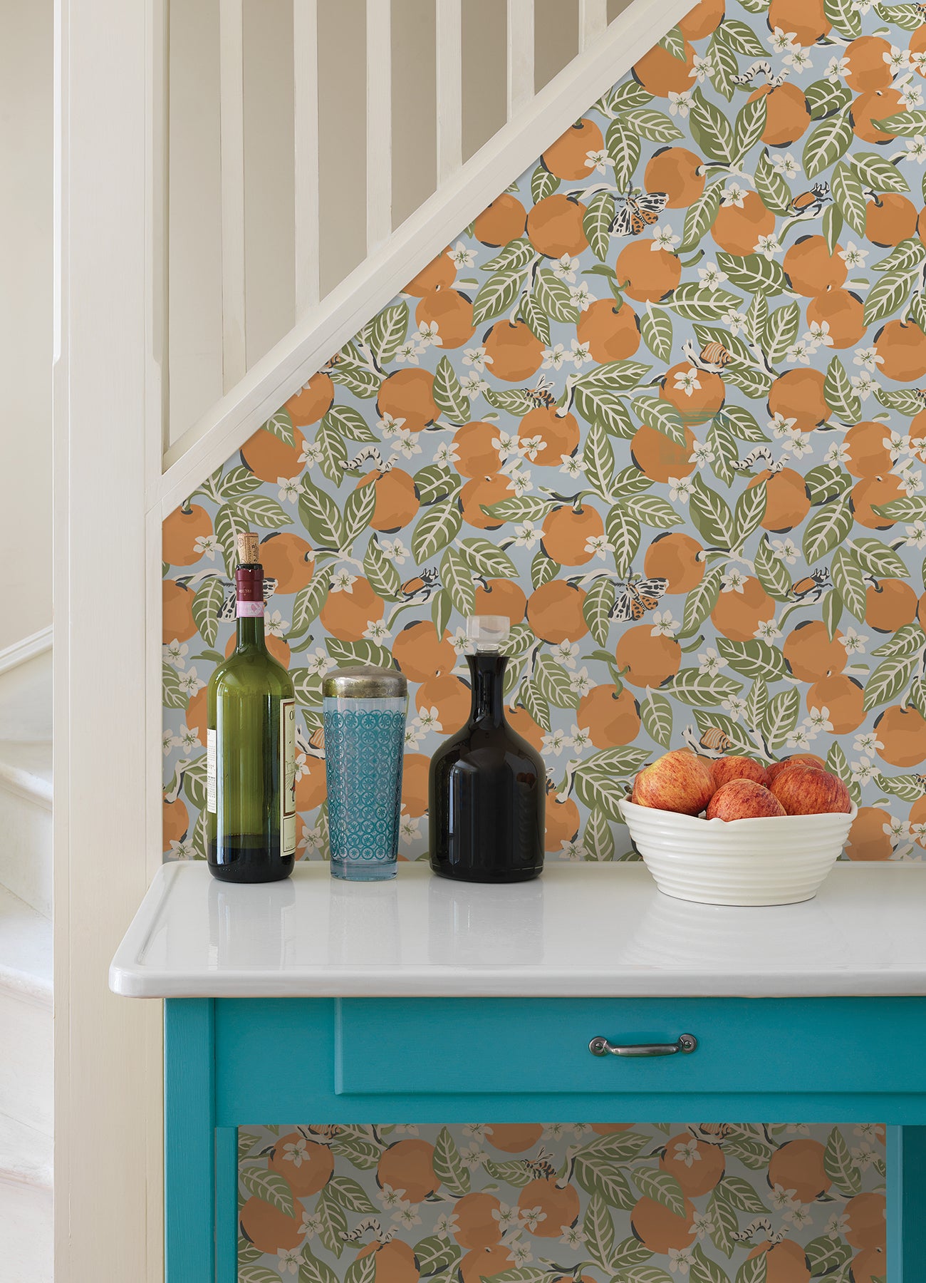 PrintFresh Orange Grove Peel and Stick Wallpaper in a room setting