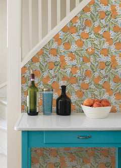 PrintFresh Orange Grove Peel and Stick Wallpaper in a room setting