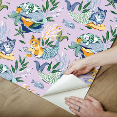 Meowing Mermaids P&S Wallpaper - how to peel