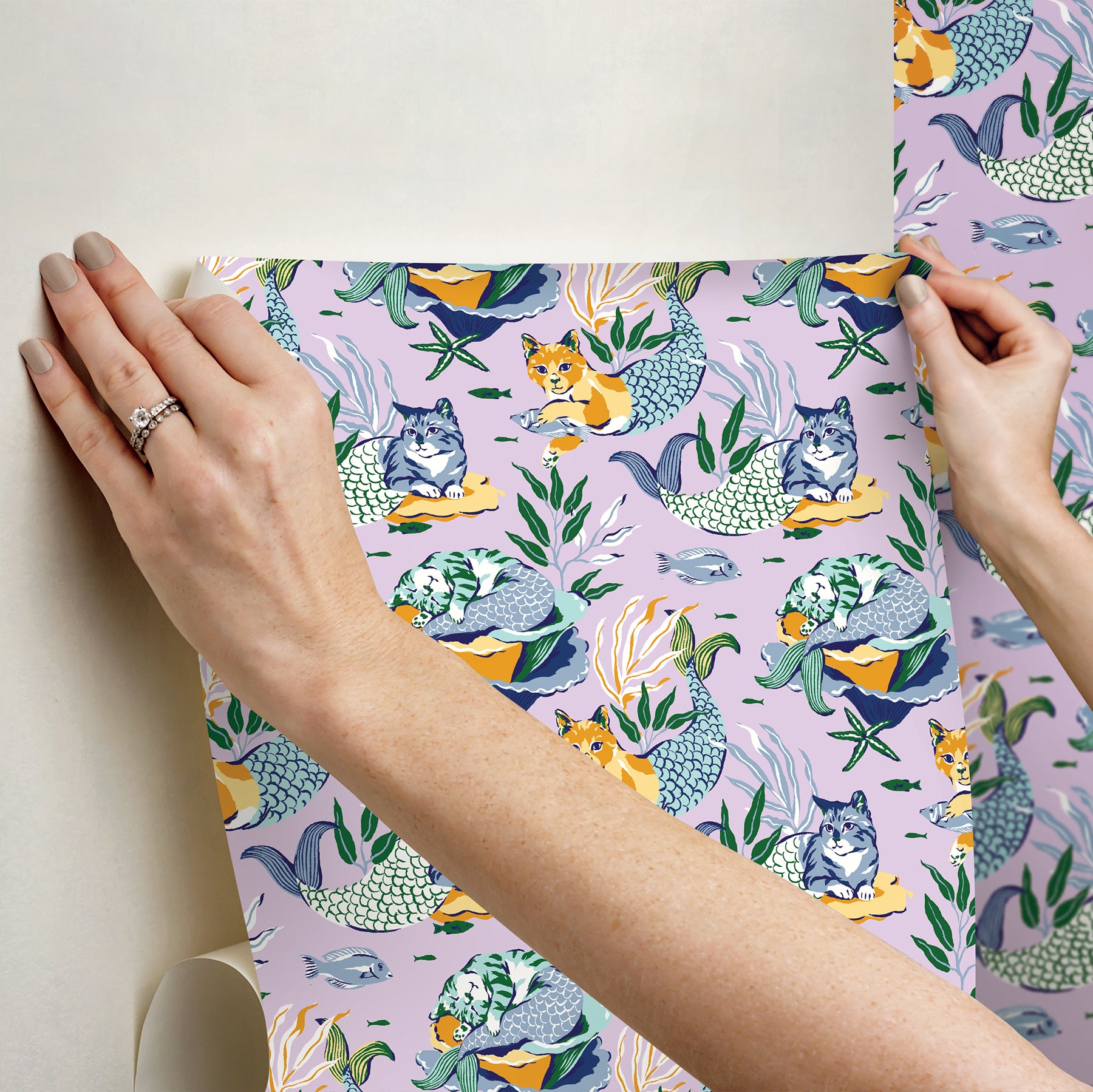 Meowing Mermaids P&S Wallpaper - how to stick