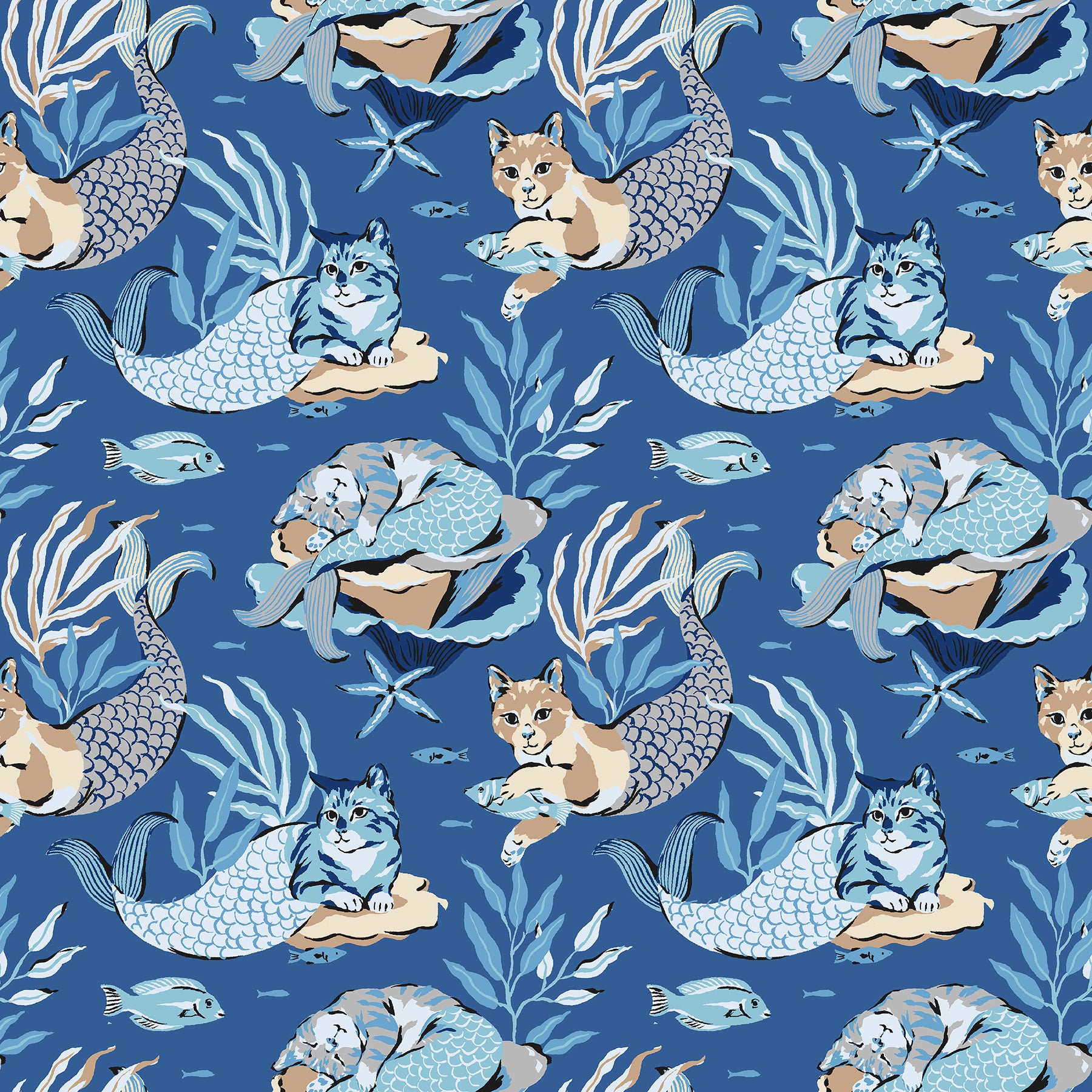 PrintFresh Meowing Mermaids Peel and Stick Wallpaper by WallPops