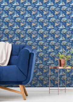 PrintFresh Meowing Mermaids Peel and Stick Wallpaper in a room setting