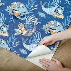 PrintFresh Meowing Mermaids Peel and Stick Wallpaper - how to peel