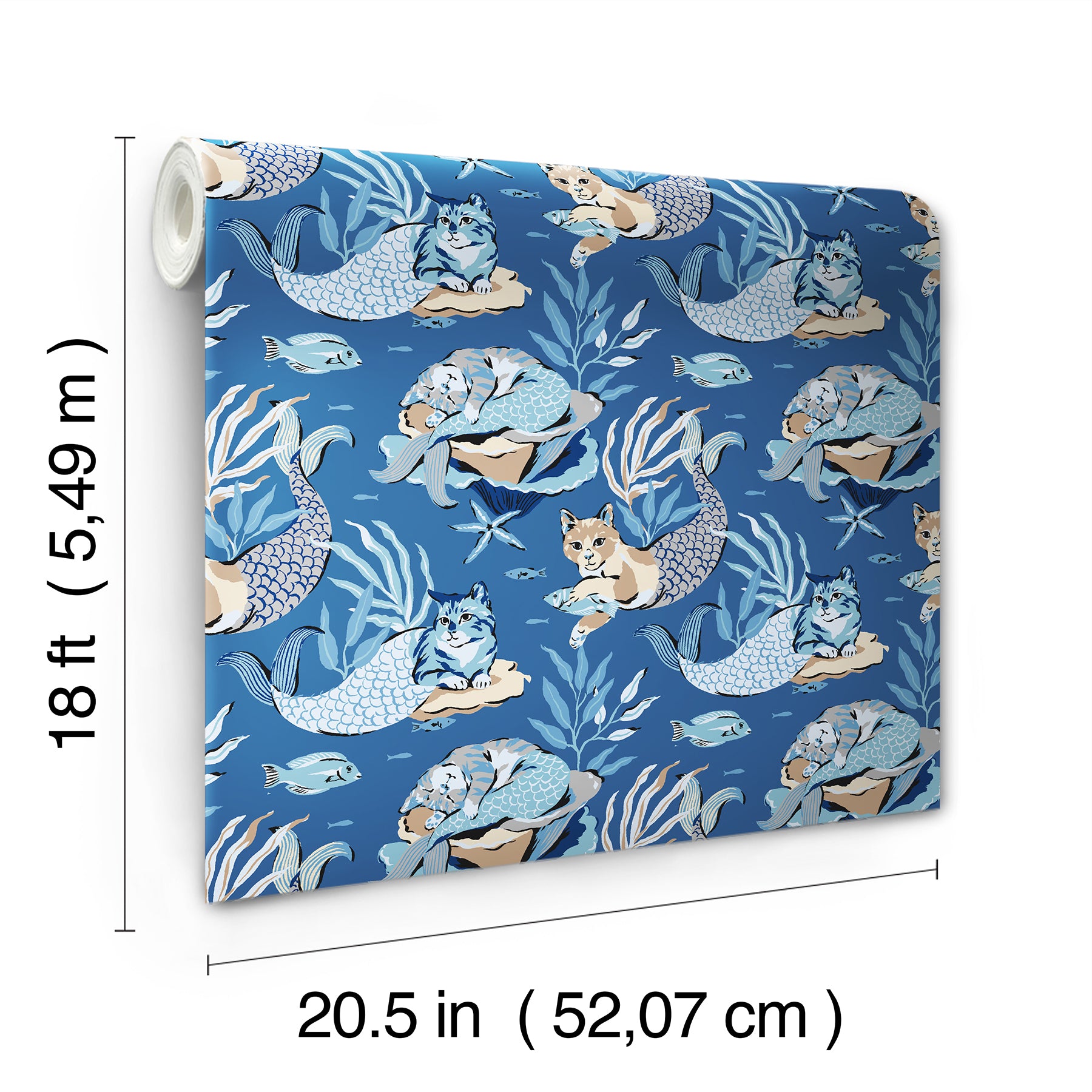 PrintFresh Meowing Mermaids Peel and Stick Wallpaper - dimensions