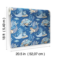 PrintFresh Meowing Mermaids Peel and Stick Wallpaper - dimensions