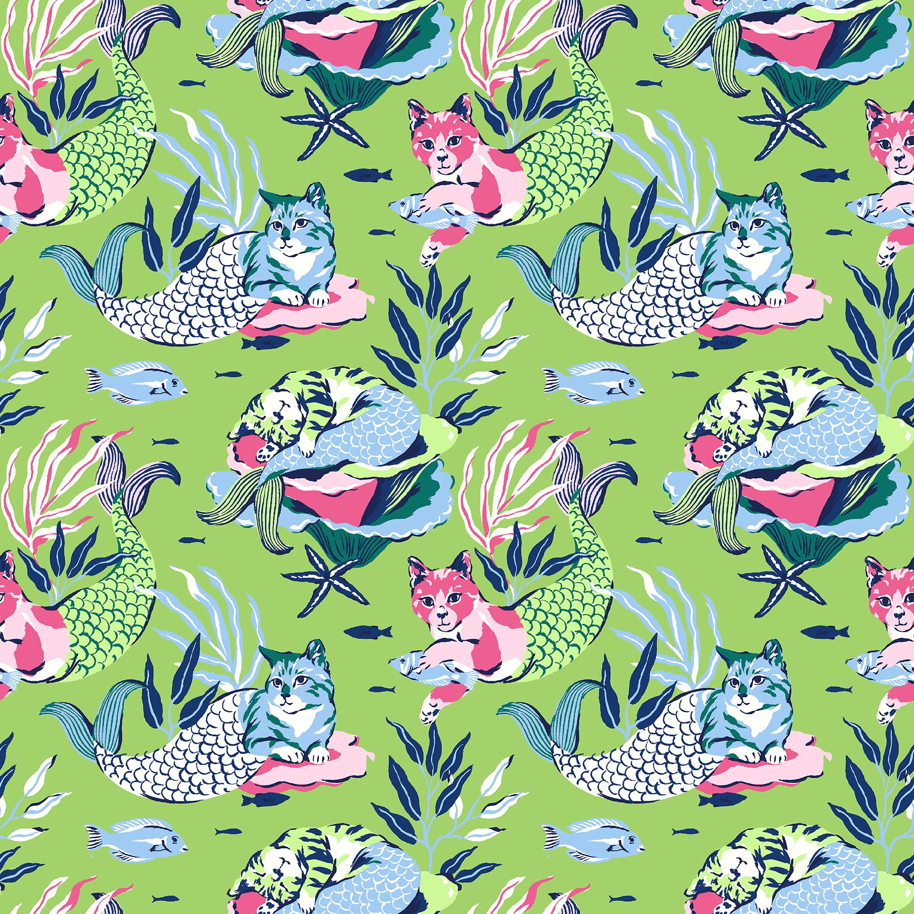 PrintFresh Meowing Mermaids Peel and Stick Wallpaper by WallPops