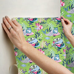 PrintFresh Meowing Mermaids Peel and Stick Wallpaper - how to stick