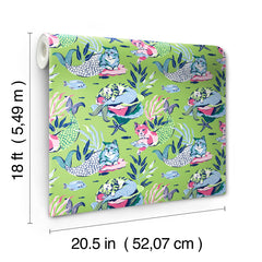 PrintFresh Meowing Mermaids Peel and Stick Wallpaper - dimensions