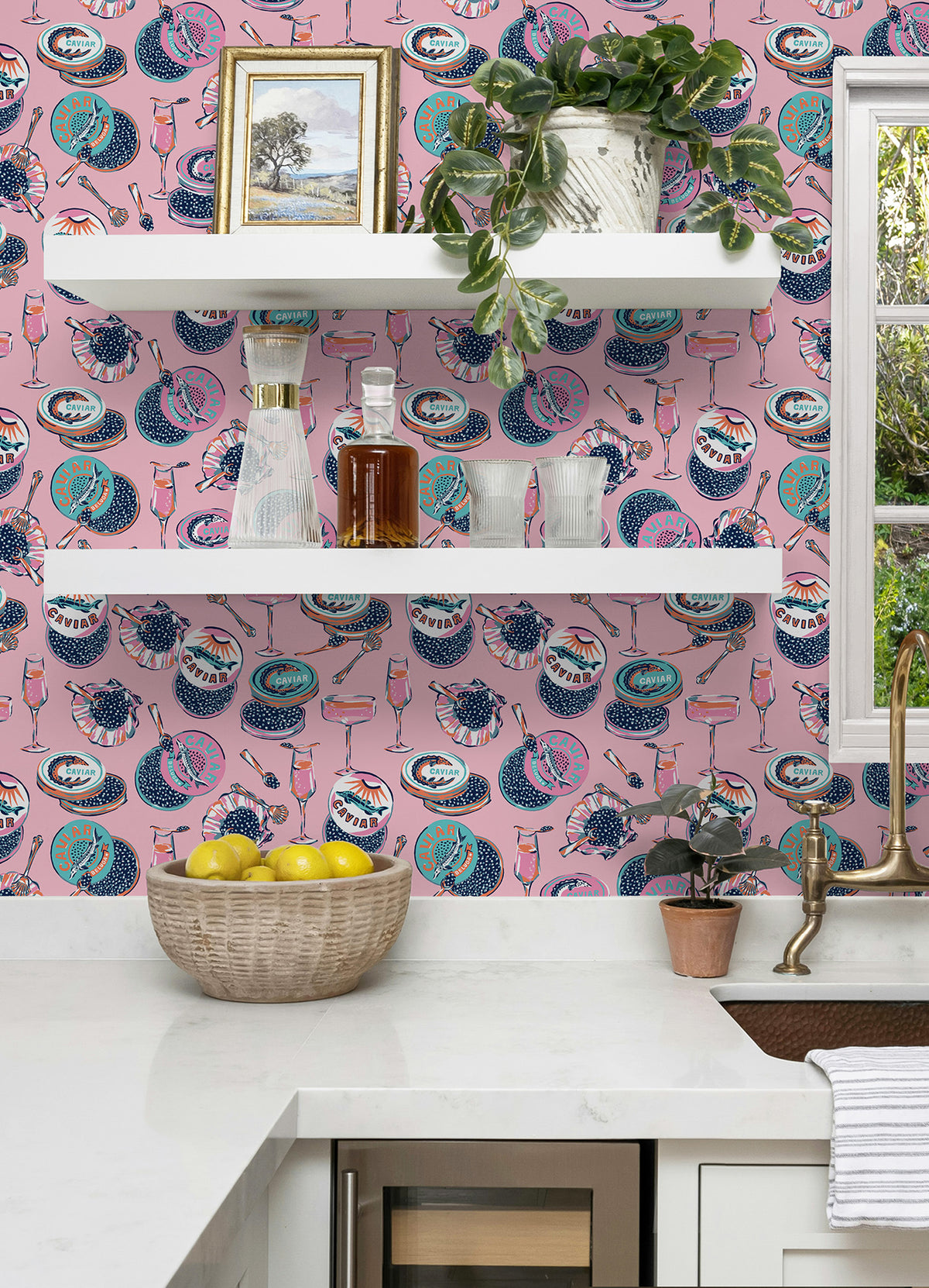 Champagne and Caviar P&S Wallpaper in a room setting