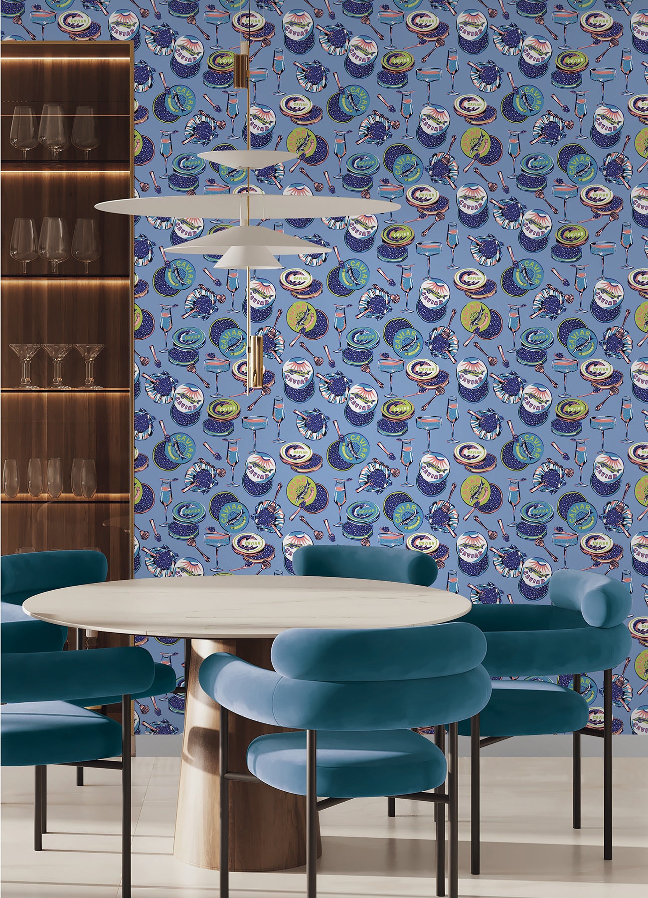 PrintFresh Champagne and Caviar Peel and Stick Wallpaper in a room setting