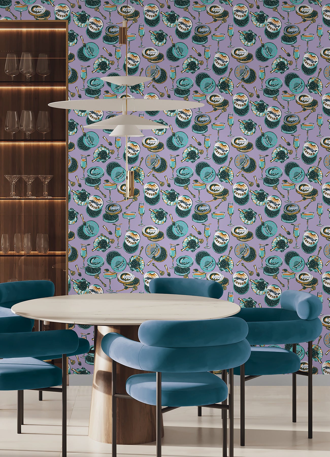 Champagne and Caviar P&S Wallpaper in a room setting