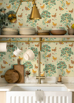 Hen House P&S Wallpaper in a room setting