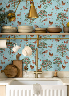 Hen House P&S Wallpaper in a room setting