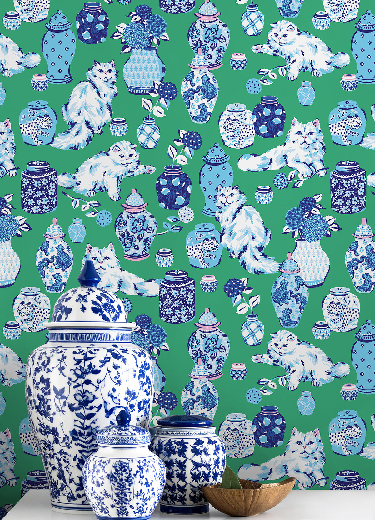 Fancy Cats P&S Wallpaper in a room setting