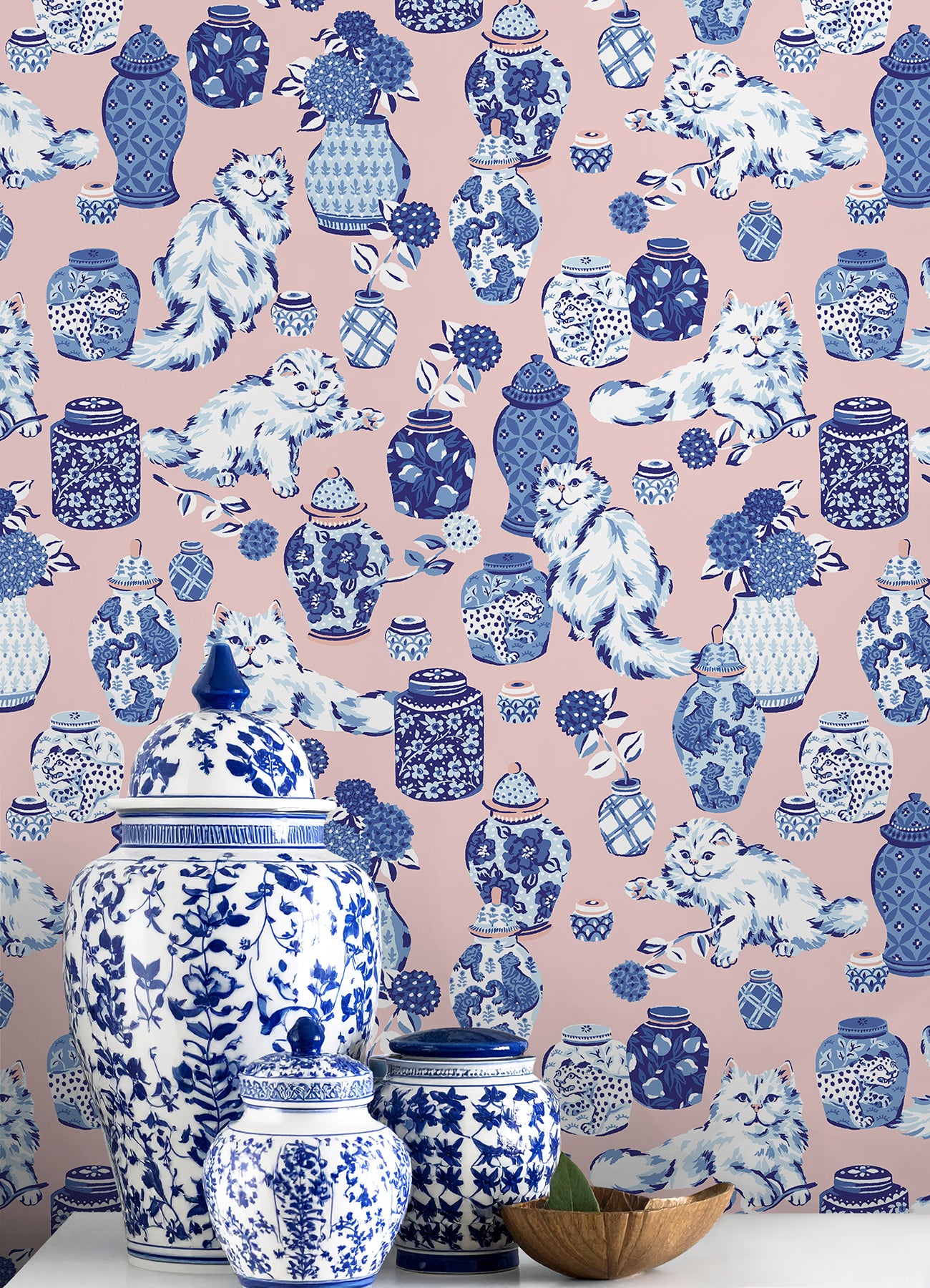 Fancy Cats P&S Wallpaper in a room setting