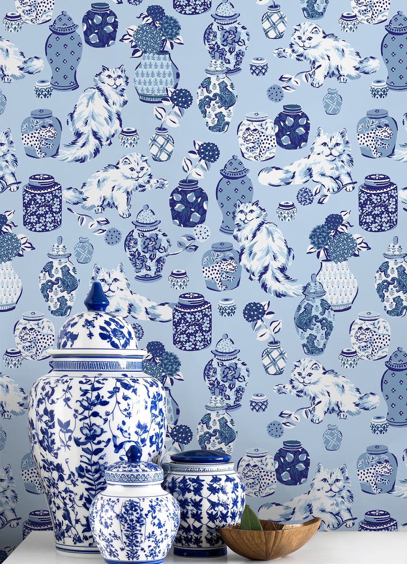 Fancy Cats P&S Wallpaper in a room setting