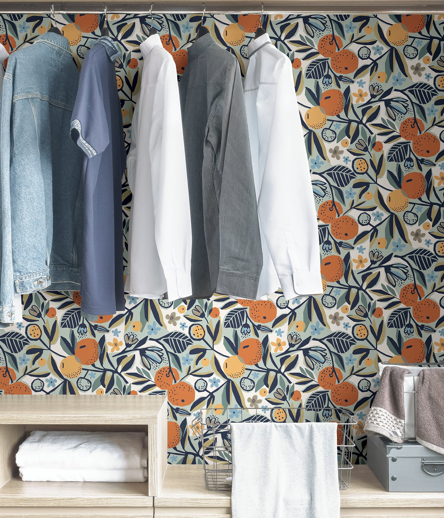Clementine Garden P&S Wallpaper in a room setting
