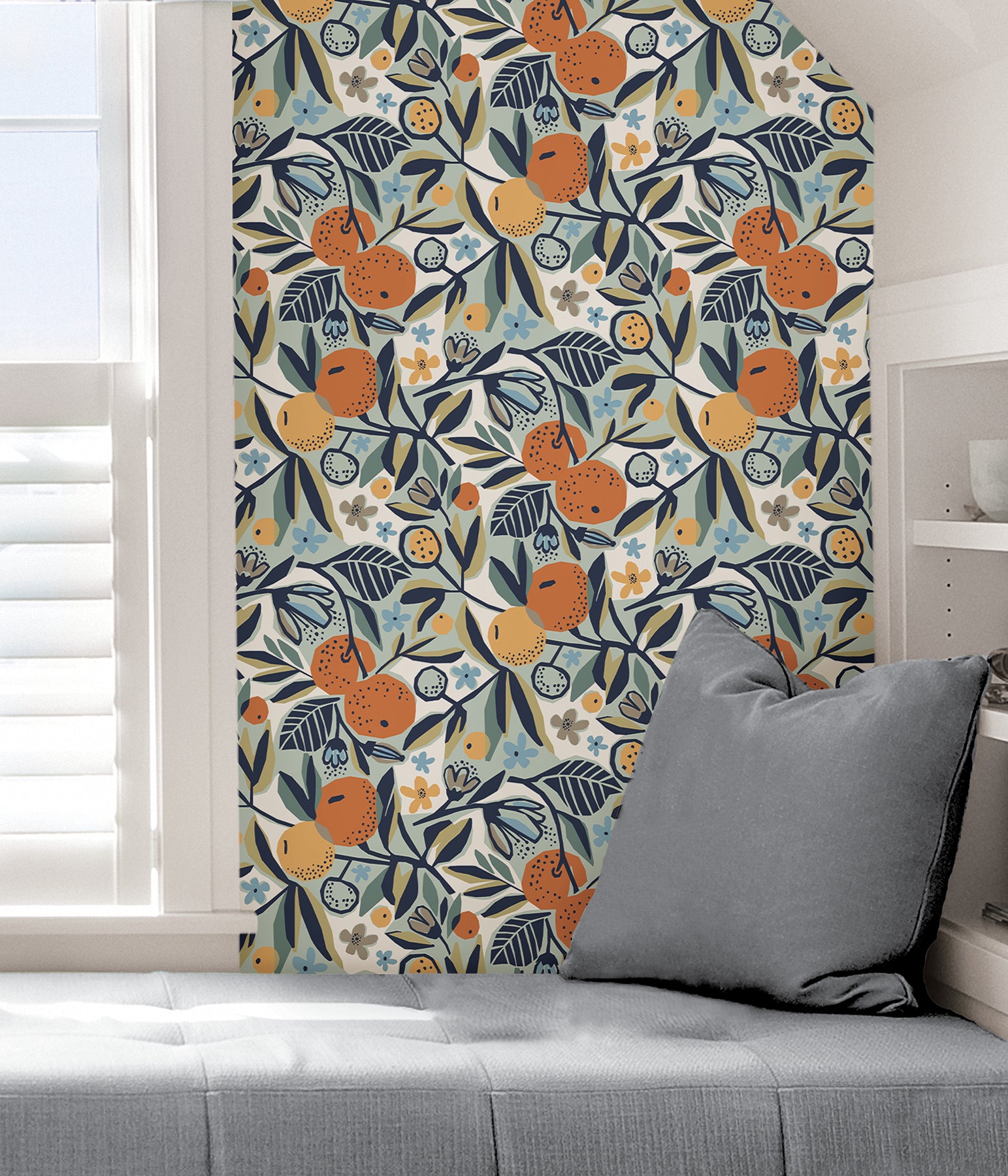 Clementine Garden P&S Wallpaper in a room setting