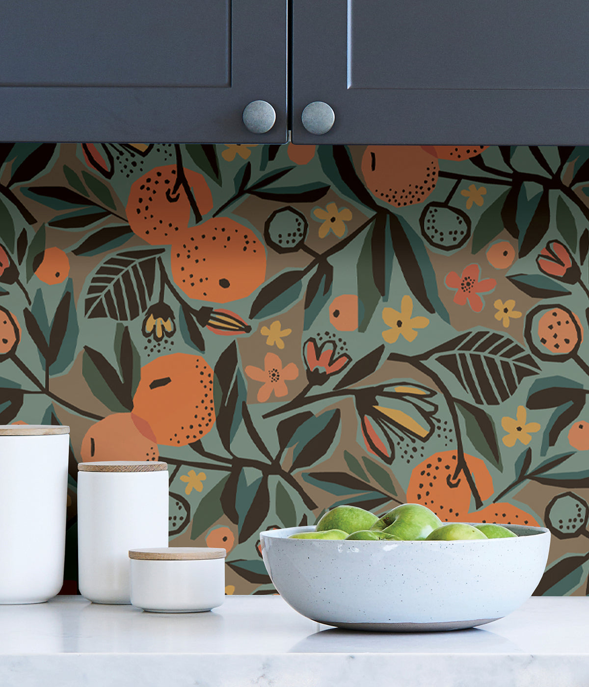 Pip & Lo Clementine Garden Peel and Stick Wallpaper in a room setting