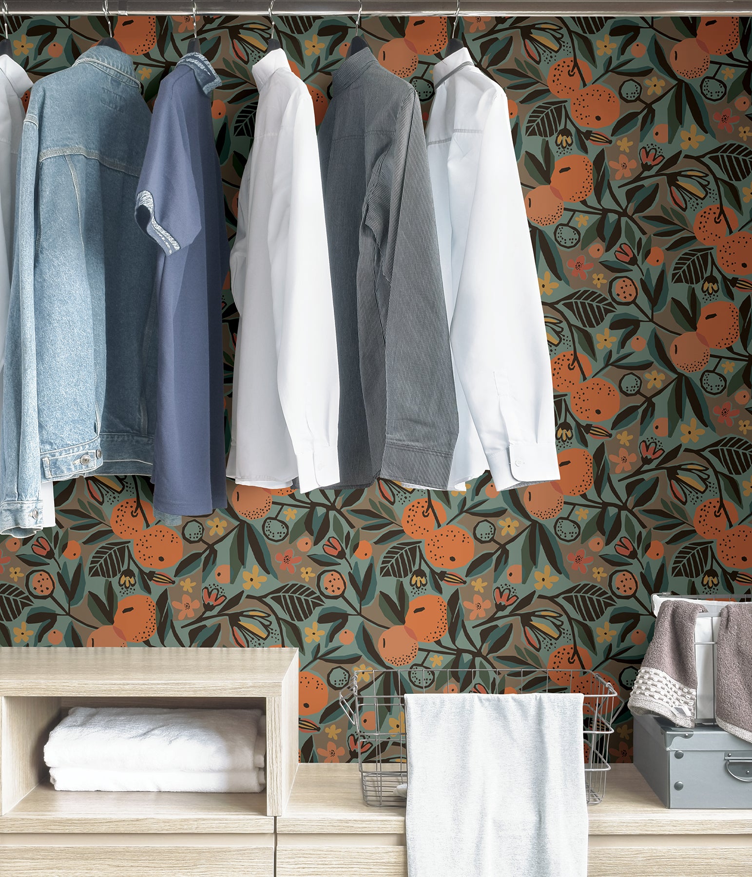 Pip & Lo Clementine Garden Peel and Stick Wallpaper in a room setting
