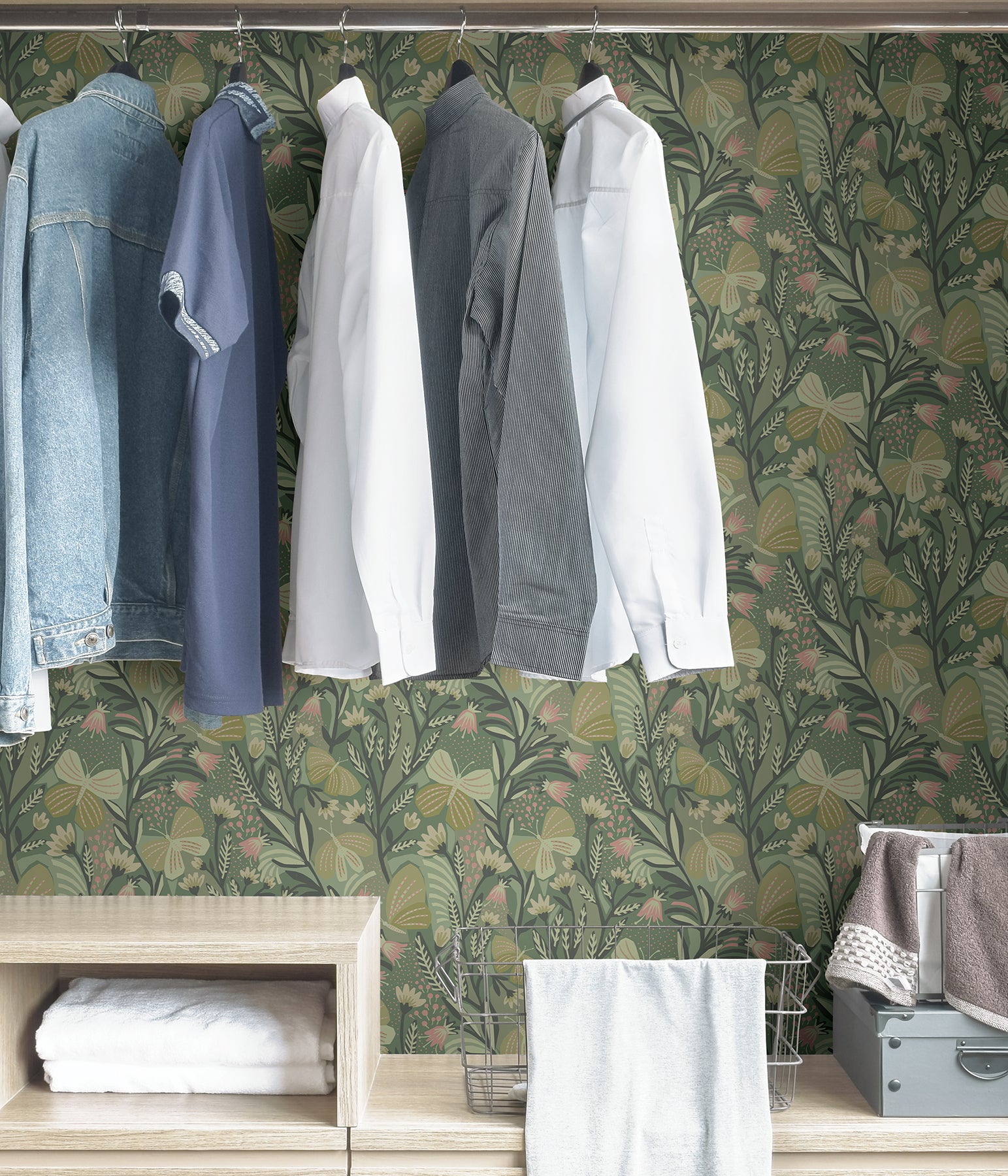 Pip & Lo Papillon Flutter Peel and Stick Wallpaper in a room setting