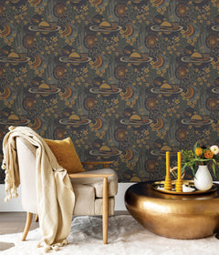 Pip & Lo Ethereal Cosmos Peel and Stick Wallpaper in a room setting