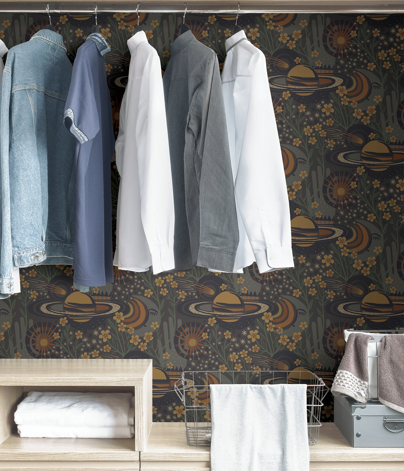 Pip & Lo Ethereal Cosmos Peel and Stick Wallpaper in a room setting