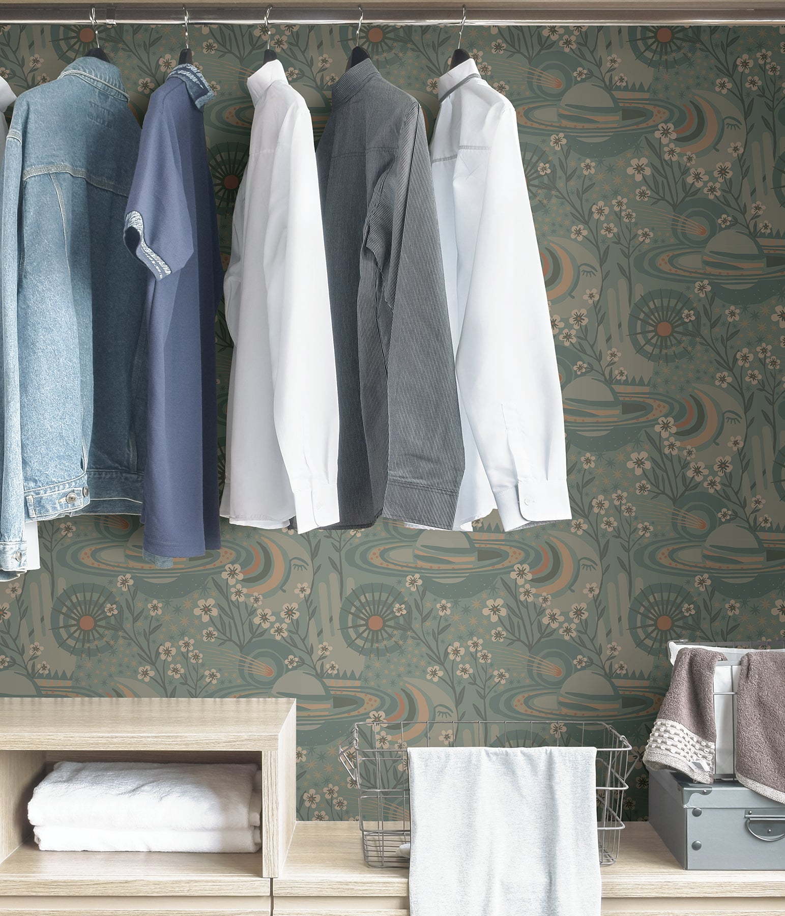 Pip & Lo Ethereal Cosmos Peel and Stick Wallpaper in a room setting