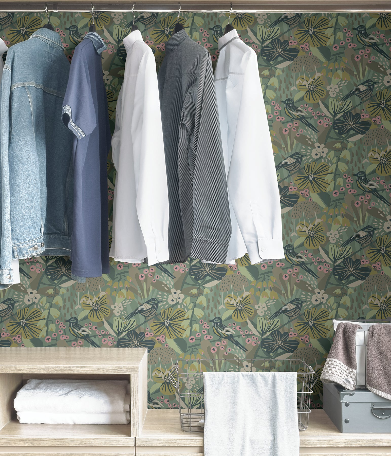 Jaybird P&S Wallpaper in a room setting