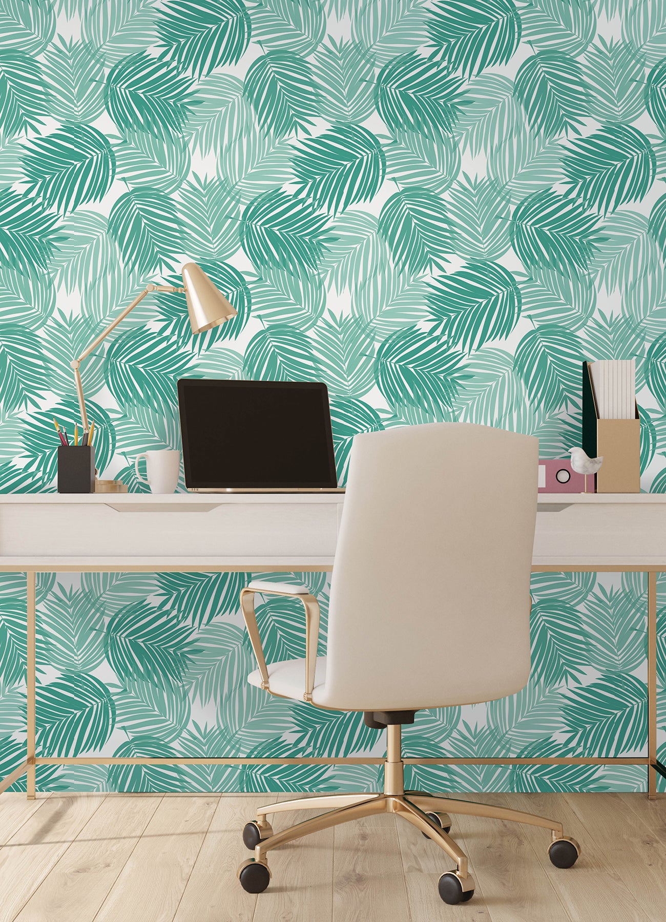 Stay Palm Leaf P&S Wallpaper in a room setting
