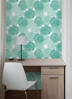 Stay Palm Leaf P&S Wallpaper in a room setting