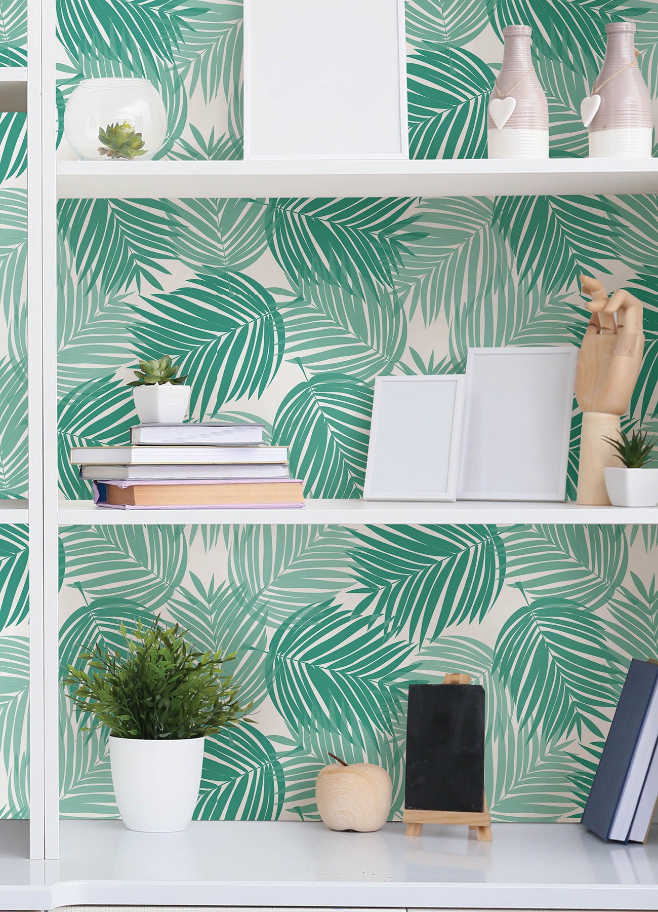 Stay Palm Leaf P&S Wallpaper in a room setting