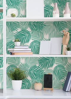 Stay Palm Leaf P&S Wallpaper in a room setting