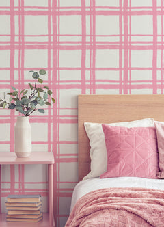 Packed Party Plaid Peel and Stick Wallpaper in a room setting