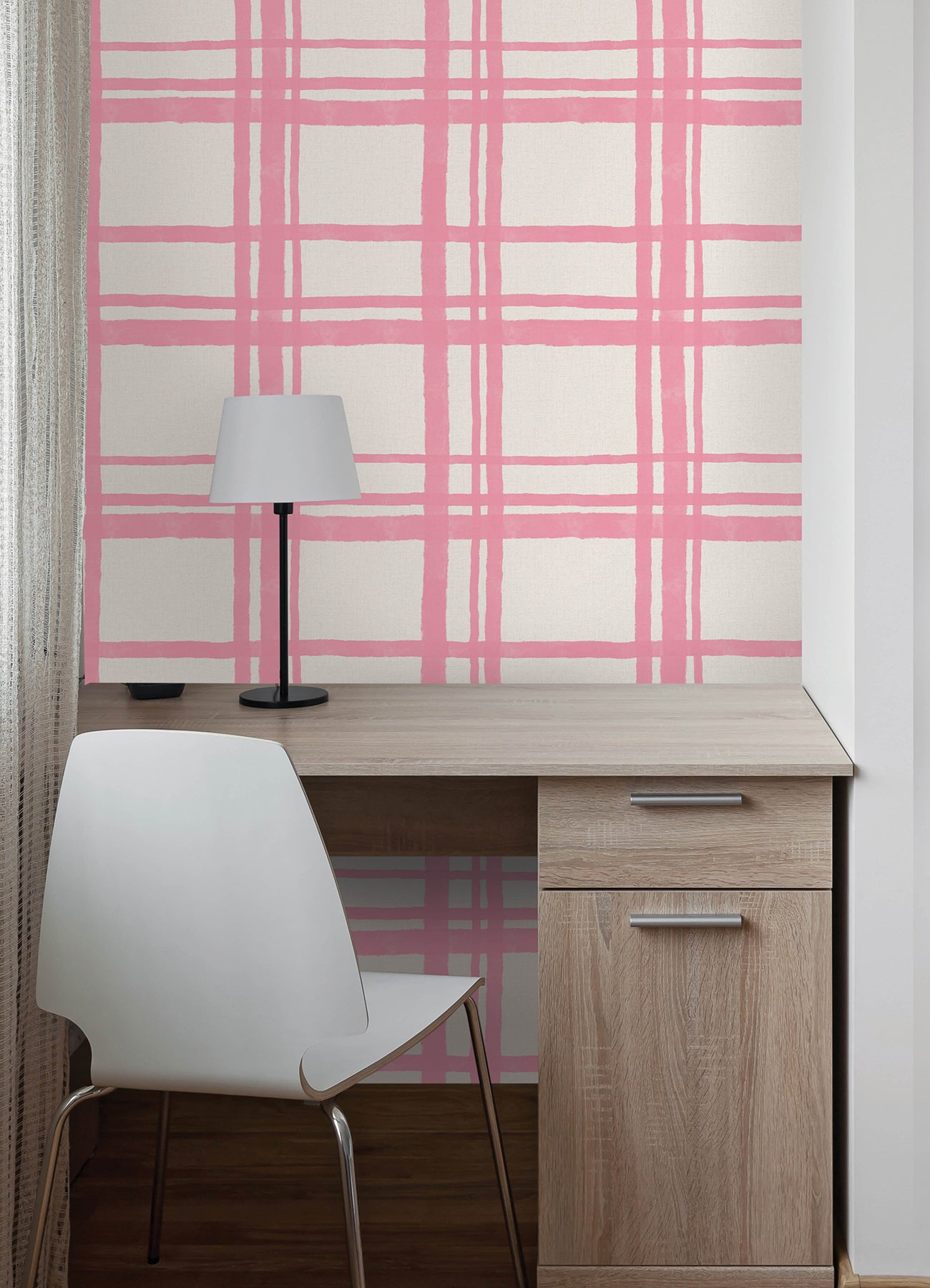 Packed Party Plaid Peel and Stick Wallpaper in a room setting